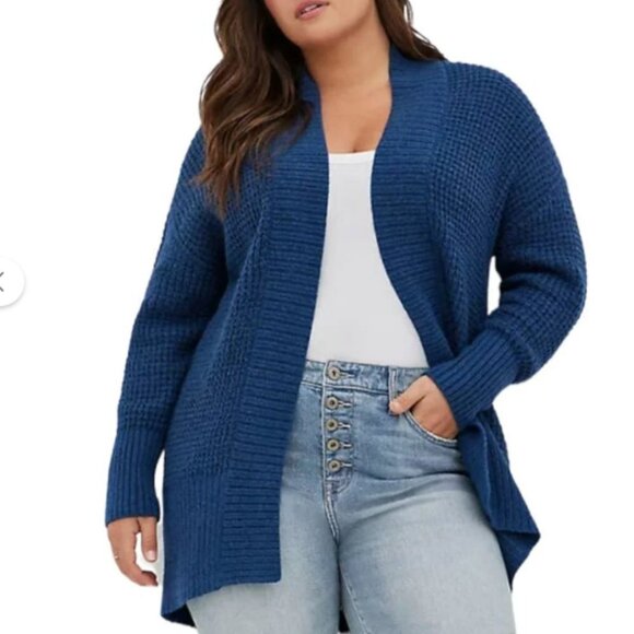 Torrid Chunky Knit Cardigan Open Front, Dark Blue - Picture 1 of 9